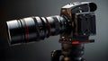 Modern black digital DSLR camera with a big lens Royalty Free Stock Photo