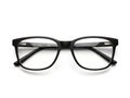 Modern black eyeglasses with rectangular frame on white background for optometry and vision care Royalty Free Stock Photo