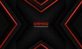 Modern black gaming background with red arrows hexagon carbon fiber grid and black triangles.