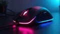 Modern black gaming computer mouse with pink and blue LED lights. Precision device for gamers and content creators. Ergonomic Royalty Free Stock Photo