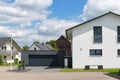 modern black garage in suburban street