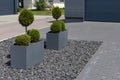 modern black garage in suburban street