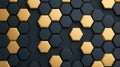 modern black and gold hexagonal geometric pattern, sleek 3D abstract design