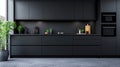 Modern black kitchen design, minimalist style, urban view Royalty Free Stock Photo