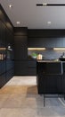 Modern black kitchen interior with minimalist design and accent lighting, contemporary home decor concept Royalty Free Stock Photo