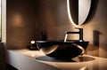 modern black marble sink with faucet in the bathroom. stylish futuristic interior Royalty Free Stock Photo