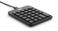 Modern black numeric keypad with blue backlighting USB connection isolated on white background Royalty Free Stock Photo