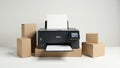 Modern Black Printer with Cardboard Boxes Royalty Free Stock Photo