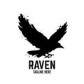 Modern black raven logo. Vector illustration