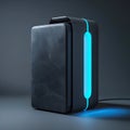 Modern black rectangular device with glowing blue light strip technology Royalty Free Stock Photo