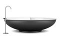 Modern black round bathtub on white