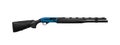 Modern black semi-automatic shotgun with blue accents isolate on a white back. Weapons for sport and hunting