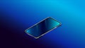 Modern black smart phone isolated on dark blue background in perspective view. Realistic isometric new smartphone mockup Royalty Free Stock Photo