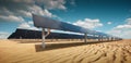 Modern black solar panel of a photovoltaic power plant in a desert environment. Royalty Free Stock Photo