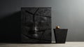 Modern Black Stone Wall Cabinet: Expressive Textured Portraiture Inspired Nightstand