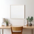 Minimalist Desk Portrait With Blank White Frame And Chair