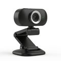 Black Webcam with Adjustable Stand and Green Indicator Light on a White Background camera Royalty Free Stock Photo