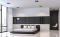 Modern black and white bedroom interior minimal style 3d rendering image Royalty Free Stock Photo