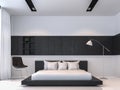 Modern black and white bedroom interior minimal style 3d rendering image Royalty Free Stock Photo