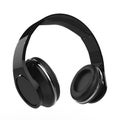 Modern black wireless headphones with silver platinum details - closeup shot Royalty Free Stock Photo