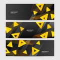 Modern black and yellow abstract wide web banner background with geometric triangle shapes. Vector digital technology futuristic Royalty Free Stock Photo