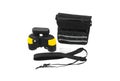 Modern black and yellow waterproof and unsinkable marine binoculars.. Surveillance device. Device for viewing at a distance. Royalty Free Stock Photo