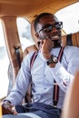 Modern blackman in a blue shirt. Royalty Free Stock Photo