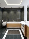 Modern bleack and white designer bathroom with black marble shower tiling Royalty Free Stock Photo