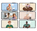 Modern blogs. Set of vector smartphones with video channels about travel, fashion, books, health and daily life. Storytelling.