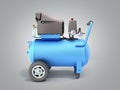 Modern Blue Air Compressor 3d render on grey gradient background