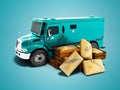 Modern blue armored truck for carrying money in bags 3d render o