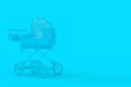 Modern Blue Baby Carriage, Stroller, Pram Mock Up in Duotone Style. 3d Rendering
