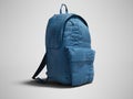 Modern blue backpack with cloth for teenager 3d render on gray background with shadow Royalty Free Stock Photo