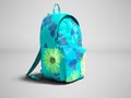 Modern blue backpack in school for girl and teenager with flower Royalty Free Stock Photo