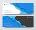 Modern blue business header banner set wave origami paper cut craft