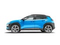 Modern blue car crossover 3D render on white background with shadow Royalty Free Stock Photo