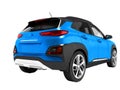 Modern blue car crossover for long trips back view 3d render on Royalty Free Stock Photo