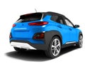 Modern blue car crossover for long trips back view 3d render on white background with shadow Royalty Free Stock Photo