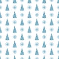 Modern blue Christmas tree seamless pattern. Boho winter vector illustration. Cute alternative trees art. Royalty Free Stock Photo