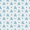 Modern blue Christmas tree seamless pattern. Boho winter vector illustration. Cute alternative trees art. Royalty Free Stock Photo