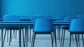 Modern Blue Classroom with Minimalist Blue Chairs and Desks, AI Generative Royalty Free Stock Photo