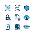 Cyber Security and Biometric Authentication Blue Icon Set Royalty Free Stock Photo