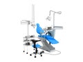 Modern blue dental equipment for dental treatment 3d render on w