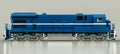 Modern blue diesel railway locomotive with great power and strength for moving long and heavy railroad train. 3d rendering.