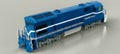 Modern blue diesel railway locomotive with great power and strength for moving long and heavy railroad train. 3d rendering.