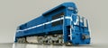 Modern blue diesel railway locomotive with great power and strength for moving long and heavy railroad train. 3d rendering.