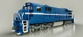 Modern blue diesel railway locomotive with great power and strength for moving long and heavy railroad train. 3d rendering.