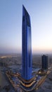 Modern, Blue Glass Skyscraper Piercing the Twilight Sky in Riyadh, Architectural Photography. Royalty Free Stock Photo