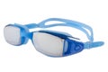 Modern blue goggles for swimming in the pool or in the open water, with silicone straps, on a white background Royalty Free Stock Photo