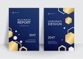 Modern blue gold business cover template. For brochure, annual report, flyer design templates in A4 size. Vector illustrations for Royalty Free Stock Photo